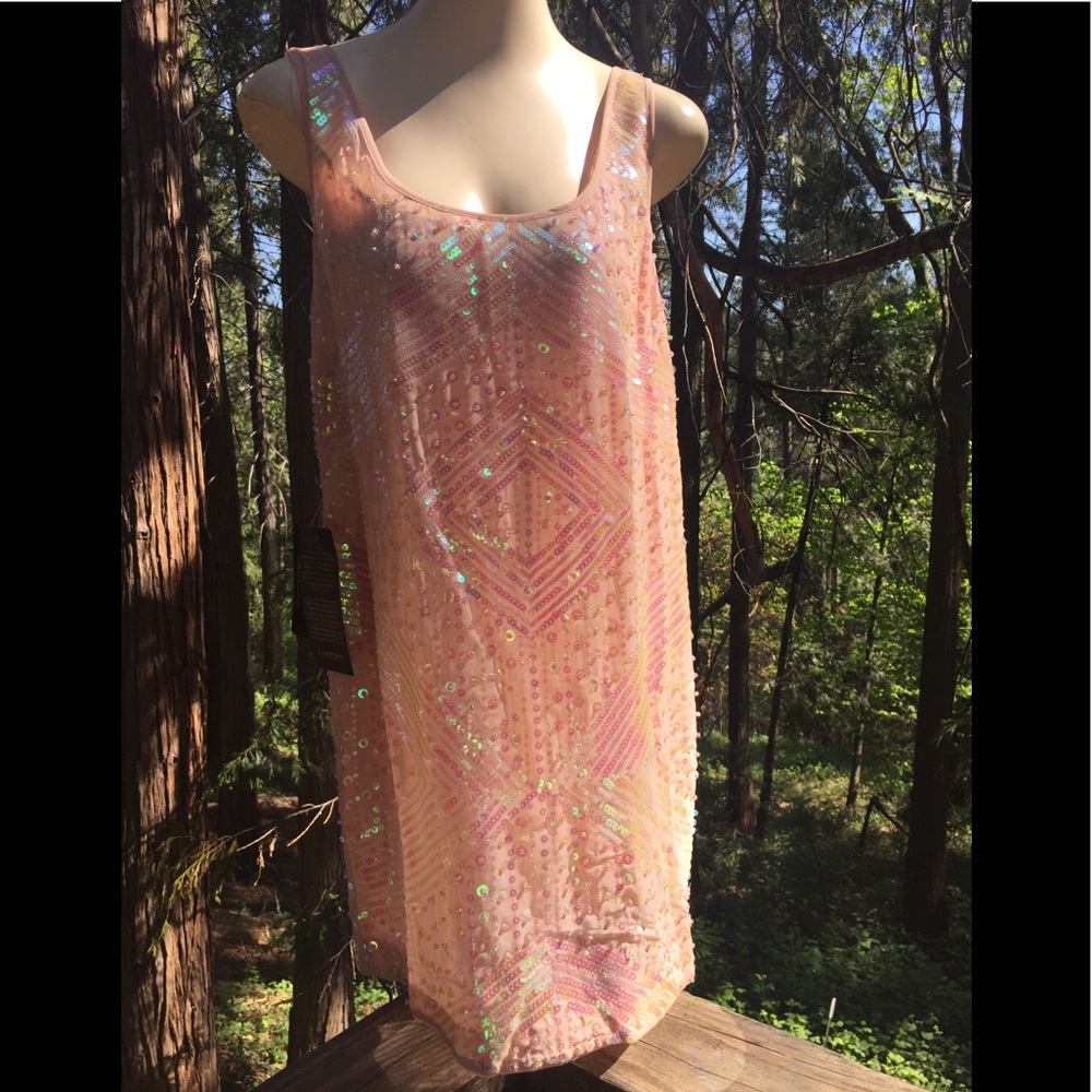 Bebe peach retro sequins min dress in pales pastel peach